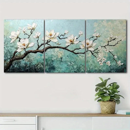 3pcs White Magnolia Nature Beauty Perfect Wall Art Set Canvas Framed 40x60cm - High Quality Print 100% Australian Made Wall Canvas Ready to Hang