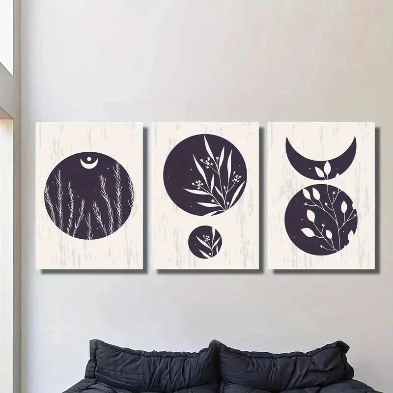 3pcs Modern Abstract Moon Leaves Decoration Wall Art Set Canvas Framed 40x60cm - High Quality Print 100% Australian Made Wall Canvas Ready to Hang