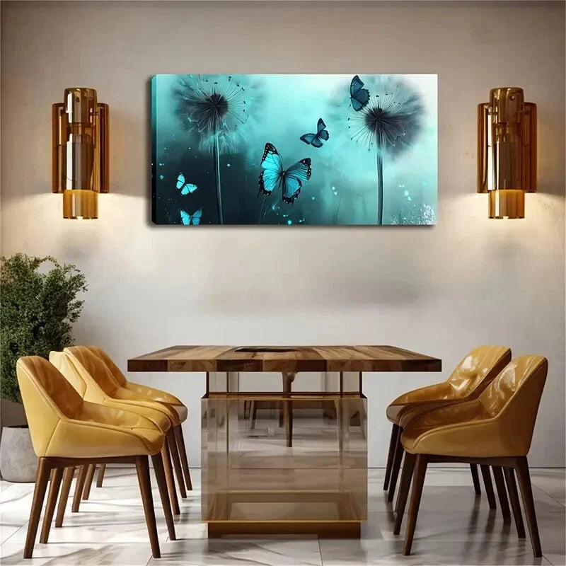 Butterflies And Black Dandelion Wall Art Canvas Office Home Room Framed 120x60cm