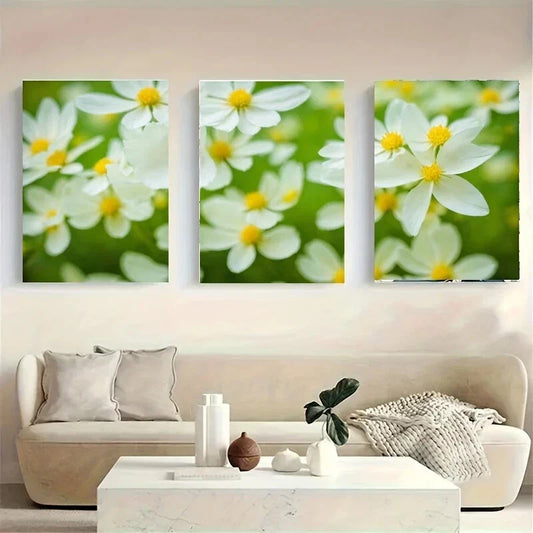 3pcs A Close-Up Of White Flowers Metal Print Ready to Hang Art