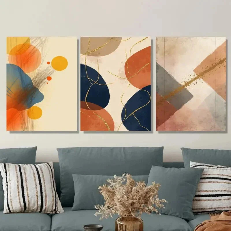 3pcs Abstract Geometric Vibrant Modern Metal Print Ready to Hang Art