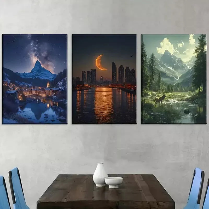 3pcs Modern Aesthetic Landscape Pine Wood Wall Art Set Canvas Framed 40x60cm - High Quality Print 100% Australian Made Wall Canvas Ready to Hang