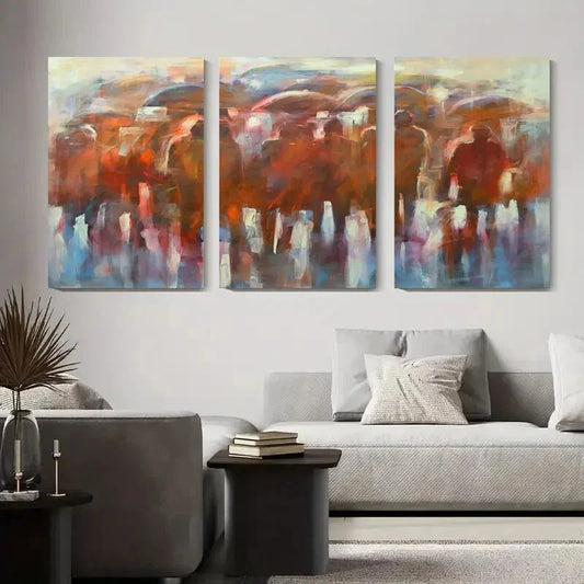 3pcs Abstract Landscape Earth Tones & Soft Metal Print Ready to Hang Art