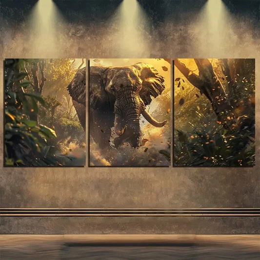 3pcs Majestic Elephant Golden Sunlight Perfect Wall Art Set Canvas Framed 40x60cm - High Quality Print 100% Australian Made Wall Canvas Ready to Hang