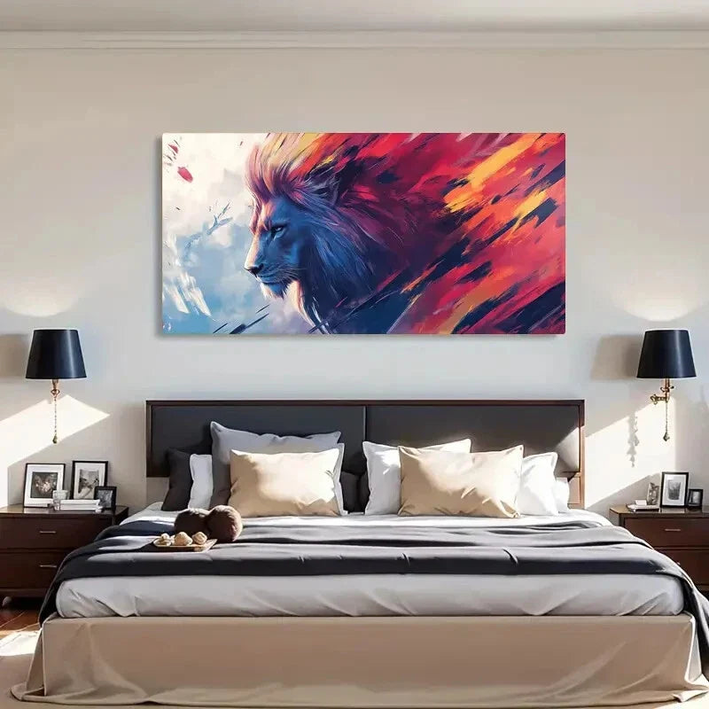 Majestic Lion Bold Fire and Ice Wall Art Canvas Office Home Room Framed 120x60cm
