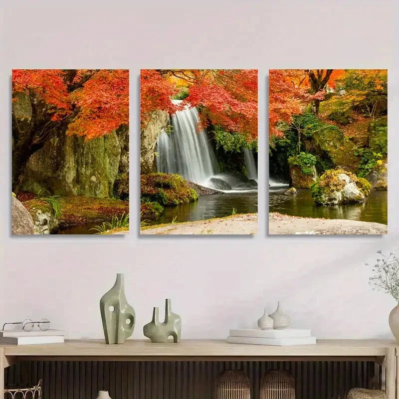 3pcs Vibrant Autumn Nature Landscape Metal Print Ready to Hang Art