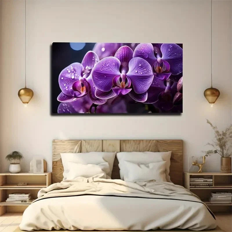 Vibrant Purple Orchid Design Wall Art Canvas Office Home Room Framed 80x45cm