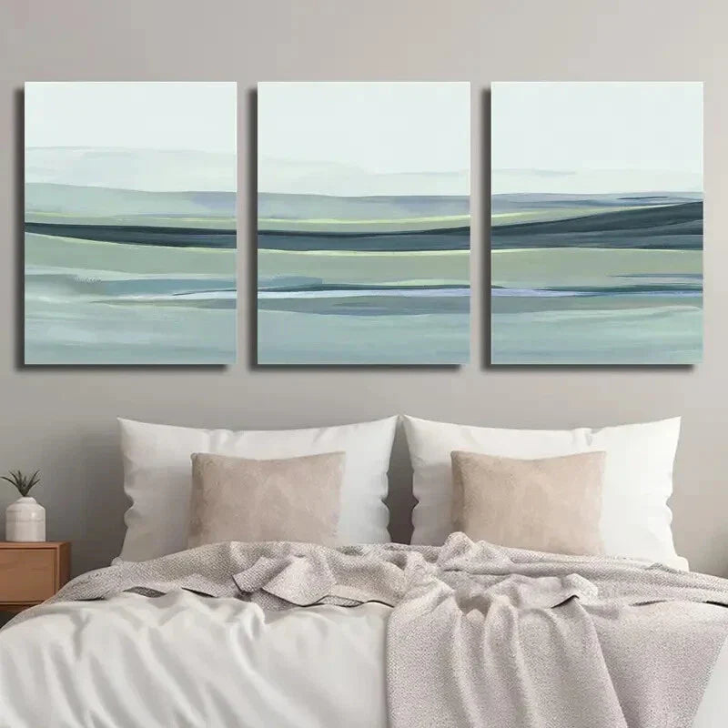 3pcs Rolling Hills Art in Blue Landscape Wall Art Set Canvas Framed 40x60cm - High Quality Print 100% Australian Made Wall Canvas Ready to Hang