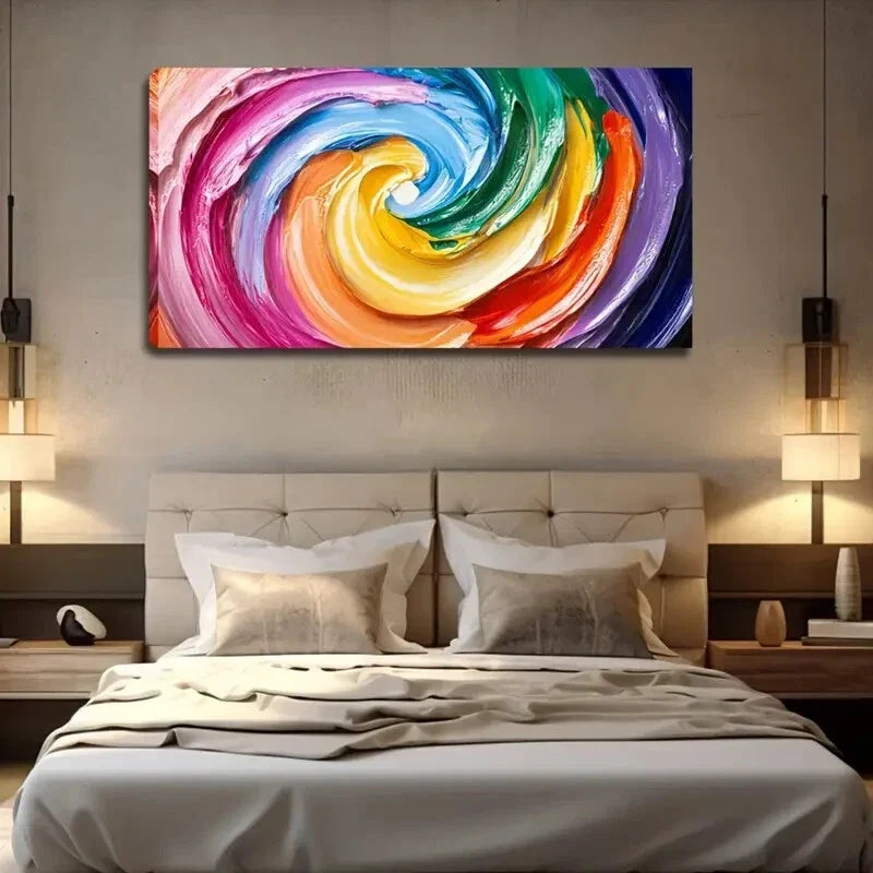 Vibrant Abstract Swirl Colorful Wall Art Canvas Office Home Room Framed 120x60cm