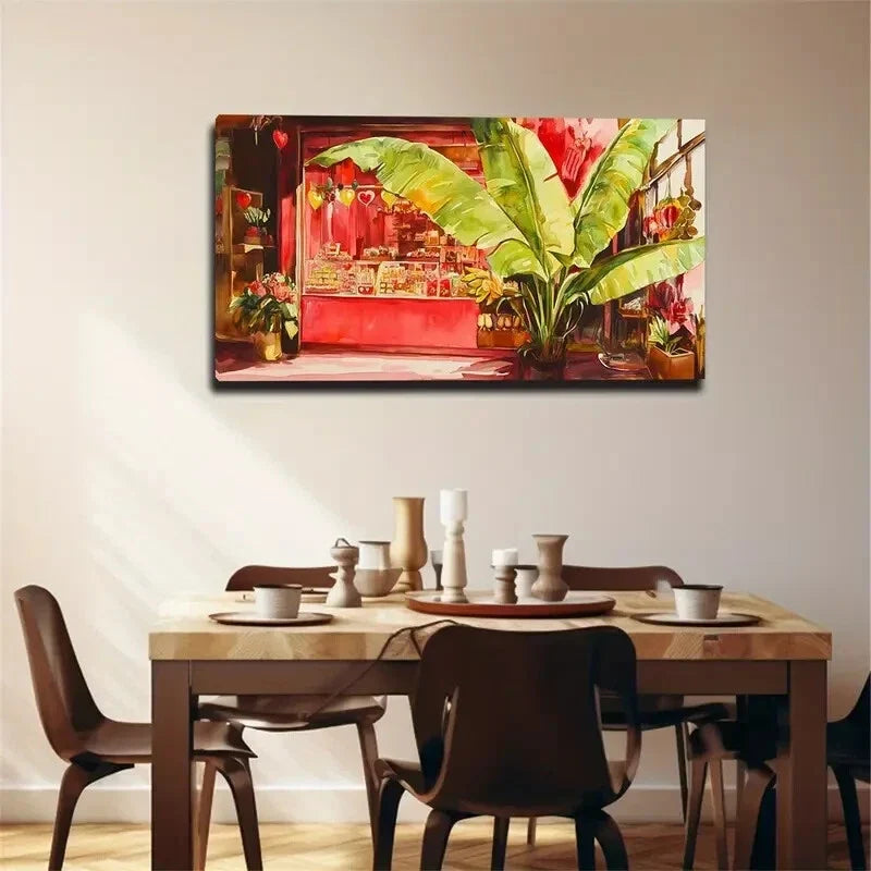 Red Food Stall Scene Nordic Wall Art Canvas Office Home Room Framed 80x45cm