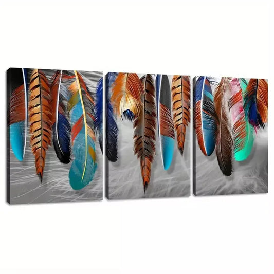 3pcs Modern Cool Decorative Feather Aesthetic Wall Art Set Canvas Framed 40x60cm - High Quality Print 100% Australian Made Wall Canvas Ready to Hang