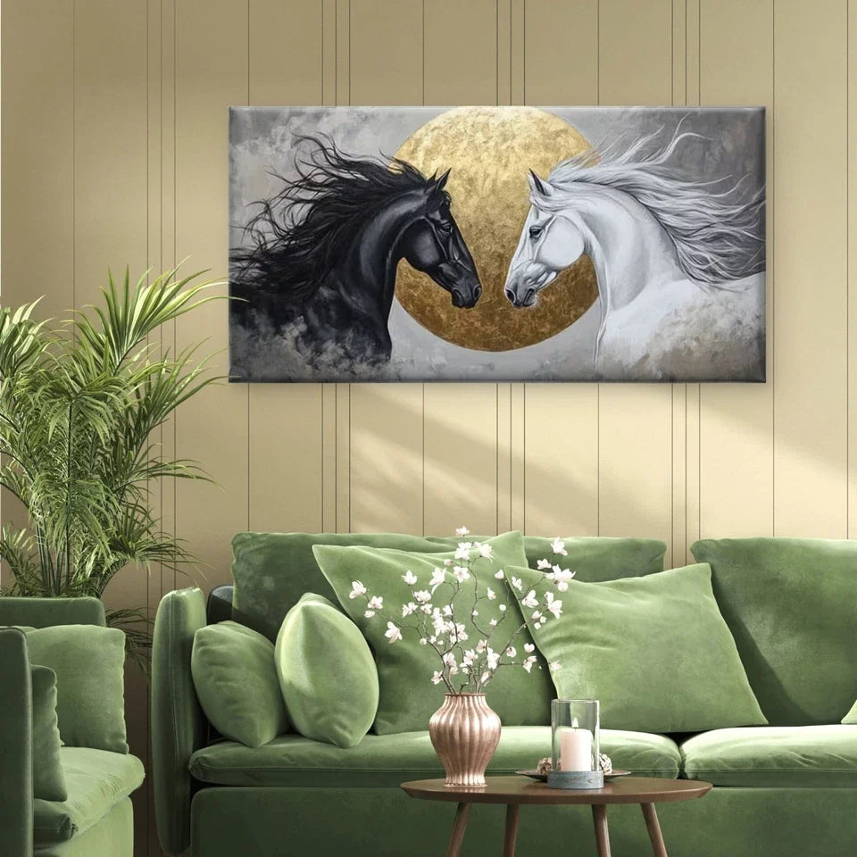 Horses Before the Golden Sun Wall Art Canvas Office Home Room Framed 80x45cm