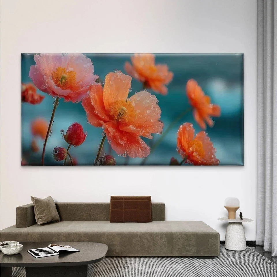 Orange Poppies Close-Up Wall Art Canvas Office Home Room Framed 80x45cm