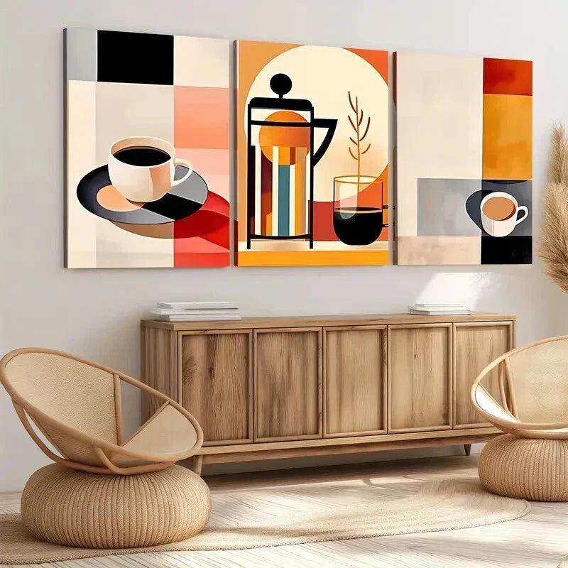 3pcs Modern Art Stylish Abstract Geometric Wall Art Set Canvas Framed 40x60cm - High Quality Print 100% Australian Made Wall Canvas Ready to Hang