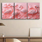 3pcs Pink Themed Flamingo Birds Modern Metal Print Ready to Hang Art