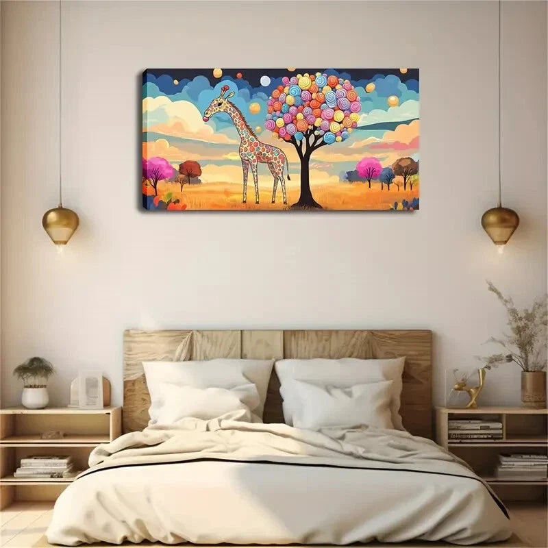 Balloons & Sunset Giraffe Wall Art Canvas Office Home Room Framed 120x60cm