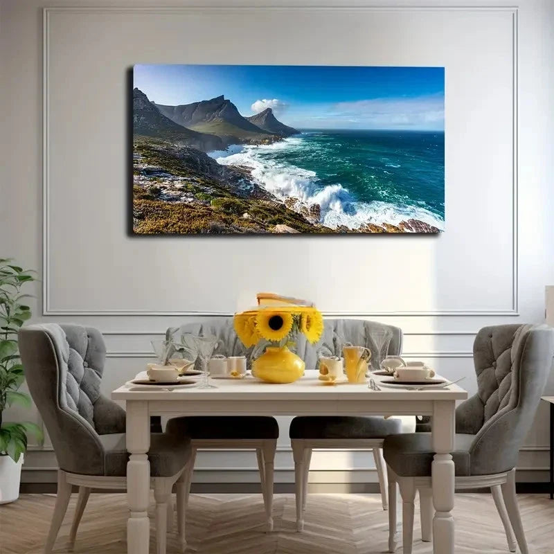 Coastal Mountain Wall Art Canvas Office Home Room Framed 80x45cm