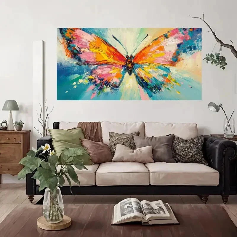Vibrant Abstract Butterfly Wall Art Canvas Office Home Room Framed 80x45cm