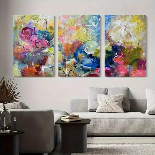 3pcs odern Graffiti Wall Decor with Colorful Metal Print Ready to Hang Art