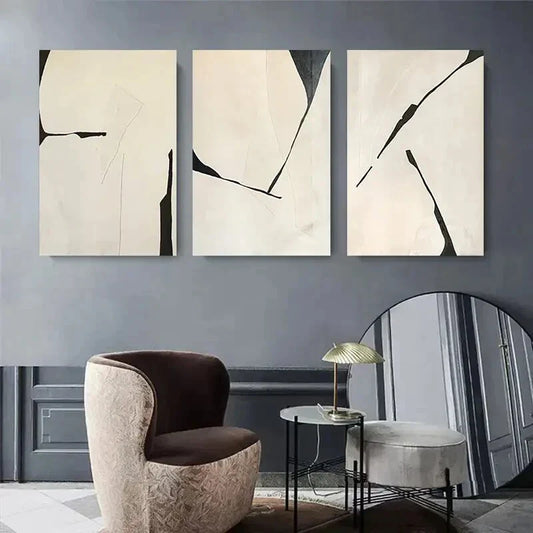 3pcs Modern Abstract Black and White Geometric Metal Print Ready to Hang Art