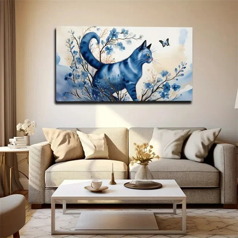 Cat Catching Butterflies Wall Art Canvas Office Home Room Framed 120x60cm