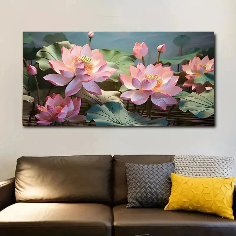 Abstract Pink for Lotus wall canvas office home room framed 120x60cm
