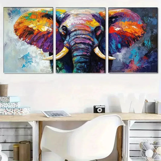 3pcs modern Colorful Elephant Wall Art Set Canvas Framed 40x60cm - High Quality Print 100% Australian Made Wall Canvas Ready to Hang