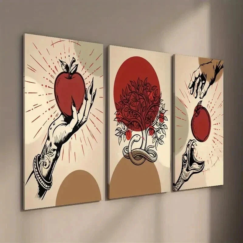 3pcs Abstract Plant and Tree Apple Tree Wall Art Set Canvas Framed 40x60cm - High Quality Print 100% Australian Made Wall Canvas Ready to Hang