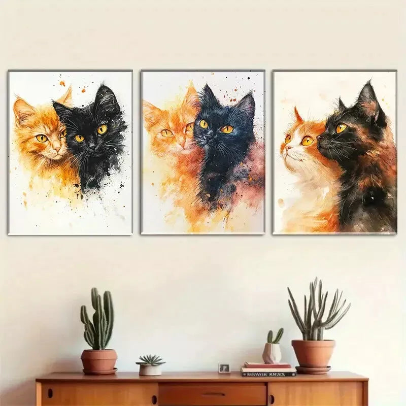 3pcs  Natural color blending Cat Portrait Wall Art Set Canvas Framed 40x60cm - High Quality Print 100% Australian Made Wall Canvas Ready to Hang