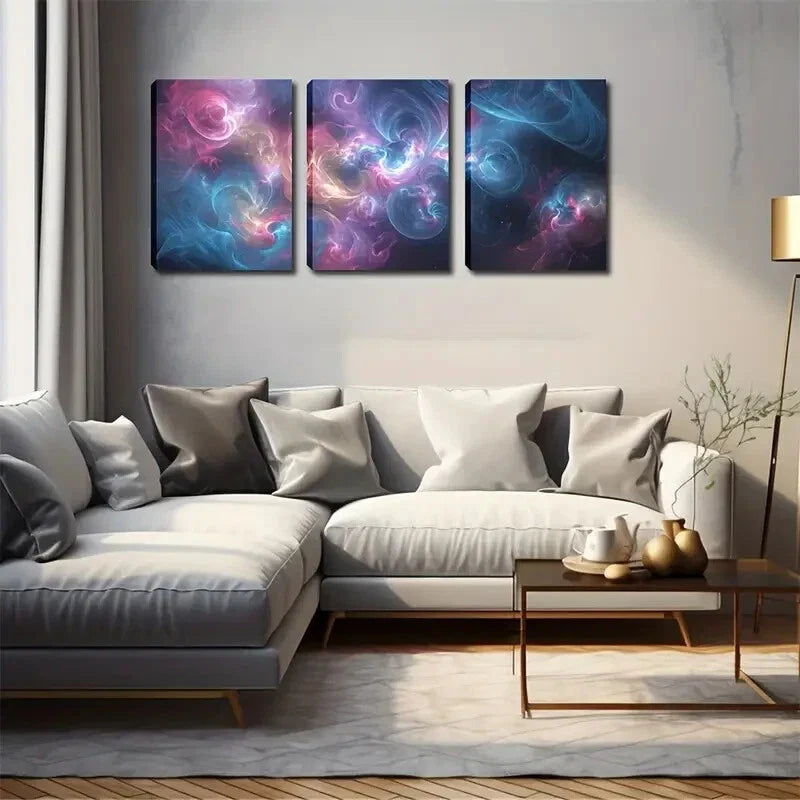 3pcs Pink Blue Yellow Flowing Smoke Abstract  Wall Art Set Canvas Framed 40x60cm - High Quality Print 100% Australian Made Wall Canvas Ready to Hang