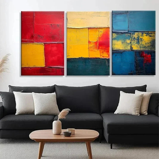 3pcs Thick Brushstrokes and Textured Perfect Wall Art Set Canvas Framed 40x60cm - High Quality Print 100% Australian Made Wall Canvas Ready to Hang