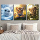 3pcs Snowy Tiger Snowy Tiger & Lion Cub on Grass Wall Art Set Canvas Framed 40x60cm - High Quality Print 100% Australian Made Wall Canvas Ready to Hang