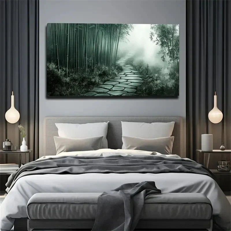 Serene Bamboo Forest Asian Wall Art Canvas Office Home Room Framed 120x60cm
