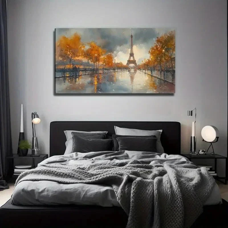 Eiffel Tower Autumn Leaves Wall Art Canvas Office Home Room Framed 120x60cm