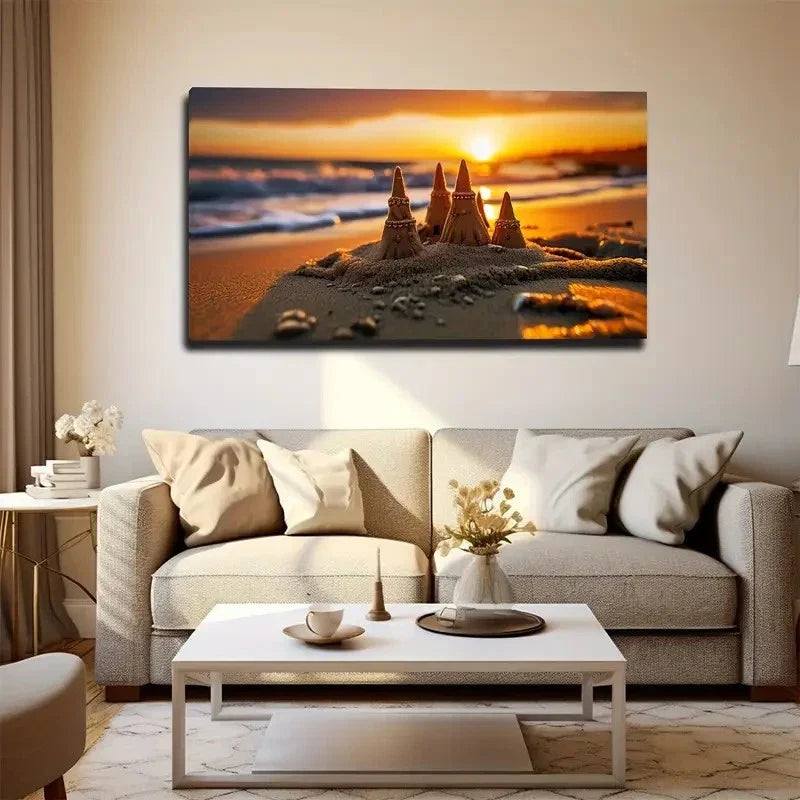 Buying Sunset Sandcastle Wall Art Canvas Office Home Room Framed 80x45cm