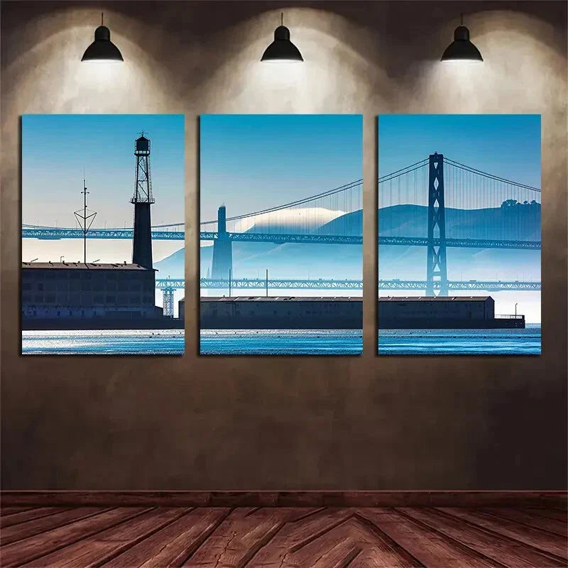 3pcs San Francisco Bridge Blue Theme Metal Print Ready to Hang Art
