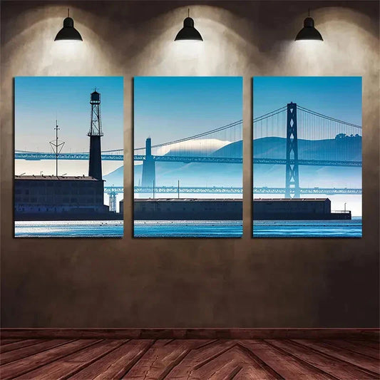 3pcs San Francisco Bridge Blue Theme Metal Print Ready to Hang Art
