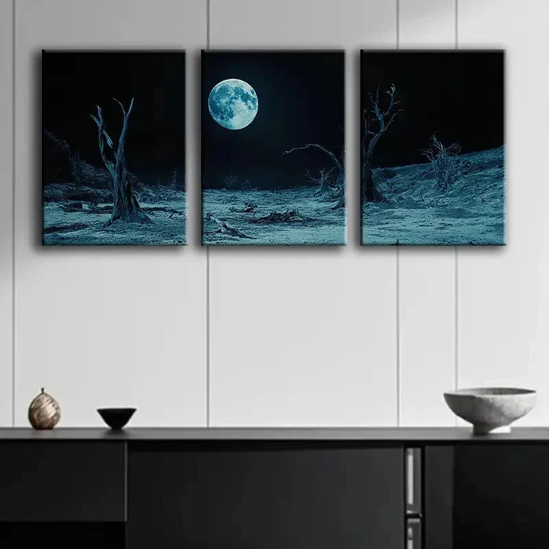 3pcs Moonlit Space Themed Landscape Wall Art Set Canvas Framed 40x60cm - High Quality Print 100% Australian Made Wall Canvas Ready to Hang