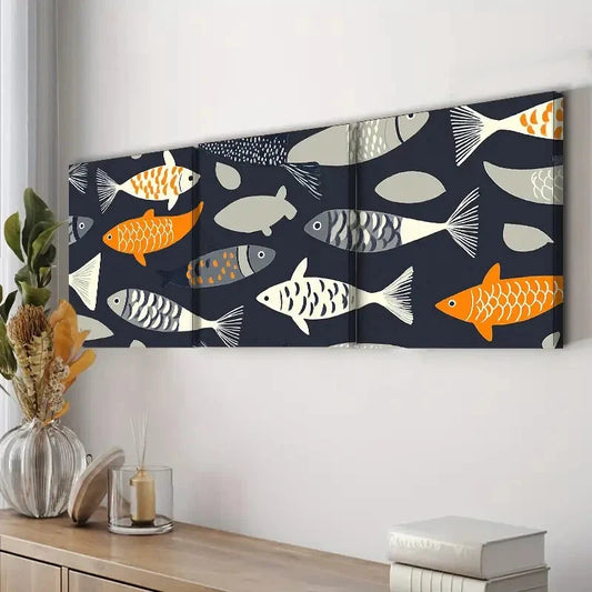 3pcs A Pattern of Fish Culture Perfect Wall Art Set Canvas Framed 40x60cm - High Quality Print 100% Australian Made Wall Canvas Ready to Hang