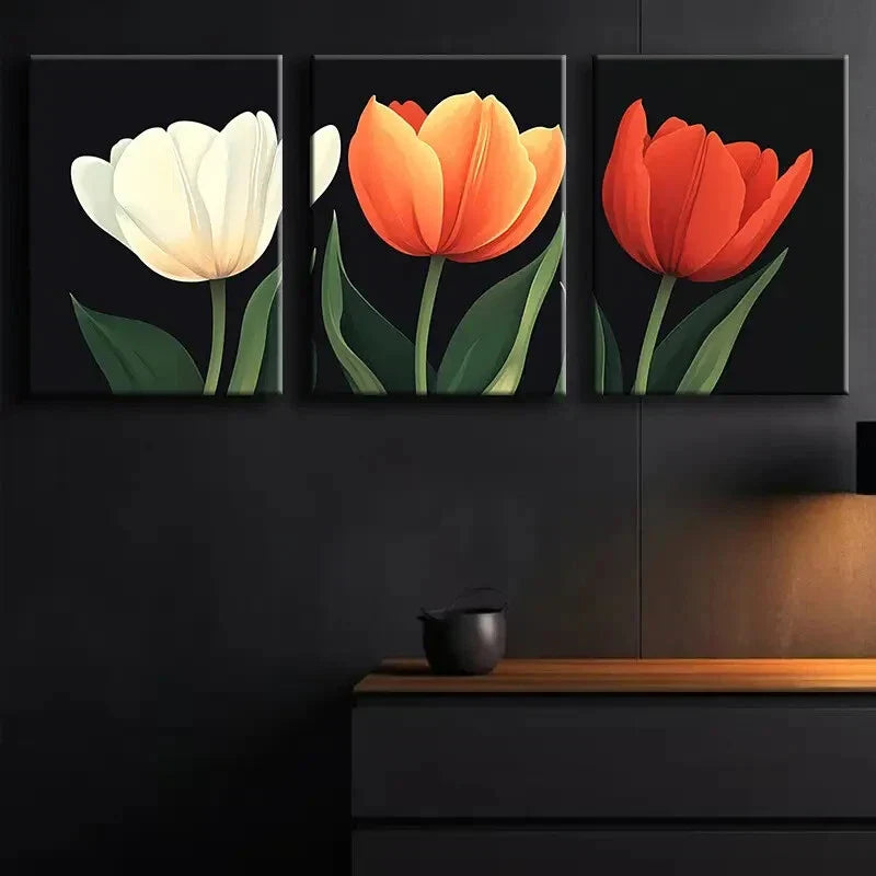 3pcs Three Tulips Luxurious Colorful Perfect Wall Art Set Canvas Framed 40x60cm - High Quality Print 100% Australian Made Wall Canvas Ready to Hang