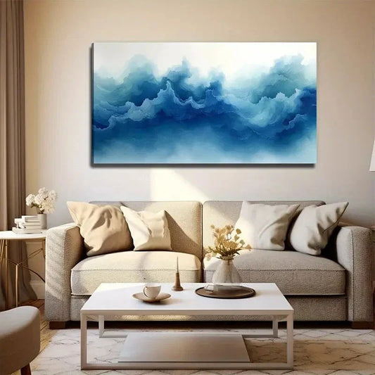 Blue Smoke Painting Wall Art Canvas Office Home Room Framed 120x60cm