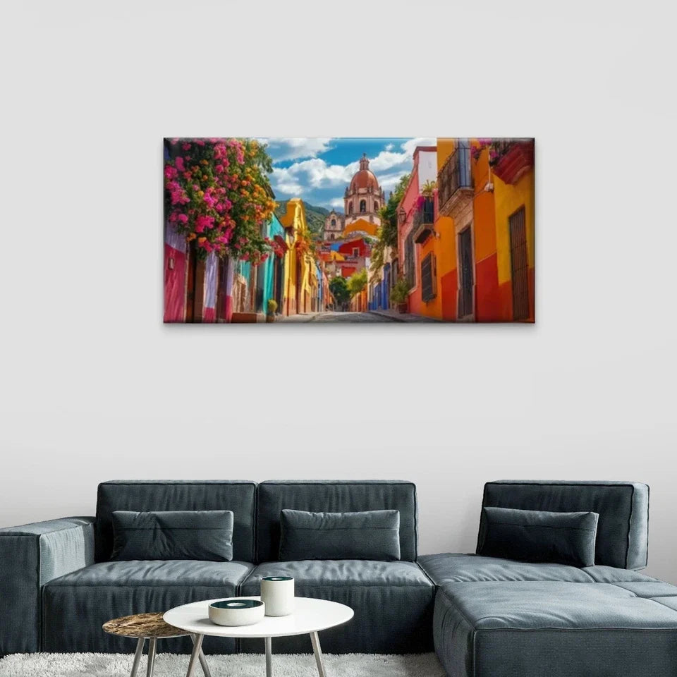 Colorful Houses Columbia Street Wall Art Canvas Office Home Room Framed 120x60cm