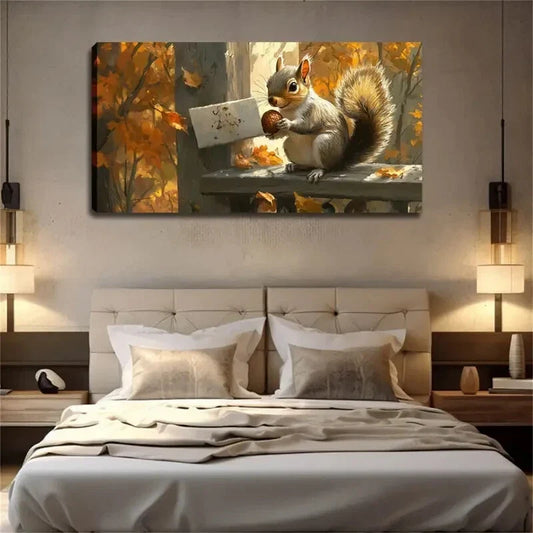 A Squirrel Holding Pinecone Wall Art Canvas Office Home Room Framed 120x60cm