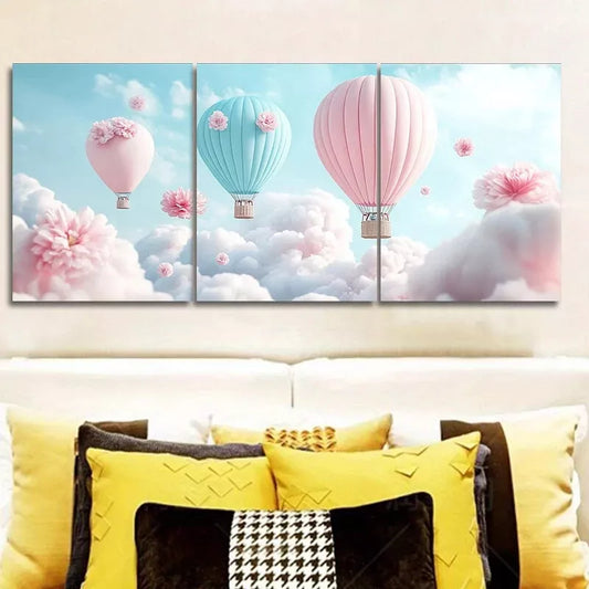 3pcs Hot Air Balloons Sky Canvas  Wall Art Set Canvas Framed 40x60cm - High Quality Print 100% Australian Made Wall Canvas Ready to Hang