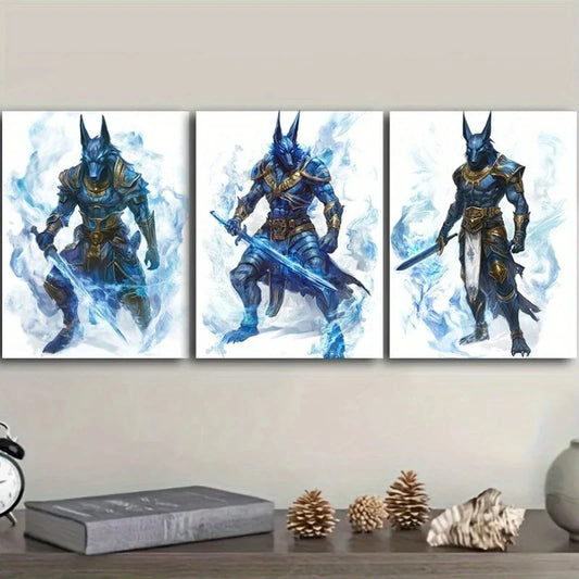 3pcs Anubis In Blue Armor Adventure Metal Print Ready to Hang Art