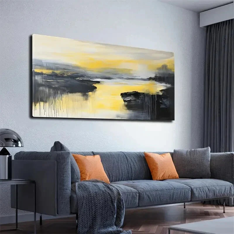 Yellow Like Light Or Sky Rocks Wall Art Canvas Office Home Room Framed 120x60cm