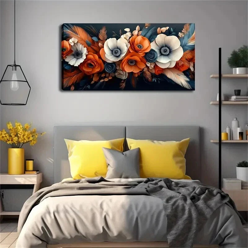Modern Minimalist Orange White Wall Art Canvas Office Home Room Framed 120x60cm
