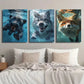 3pcs Swimming Underwater Black Panther Wolf Fox Wall Art Set Canvas Framed 40x60cm - High Quality Print 100% Australian Made Wall Canvas Ready to Hang