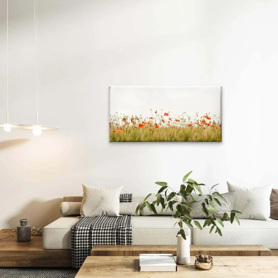 Red Poppy Field Summer Landscape Wall Art Canvas Office Home Framed 120x60cm