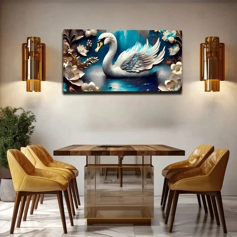 Majestic Swan Floral Wall Art Canvas Office Home Room Framed 80x45cm